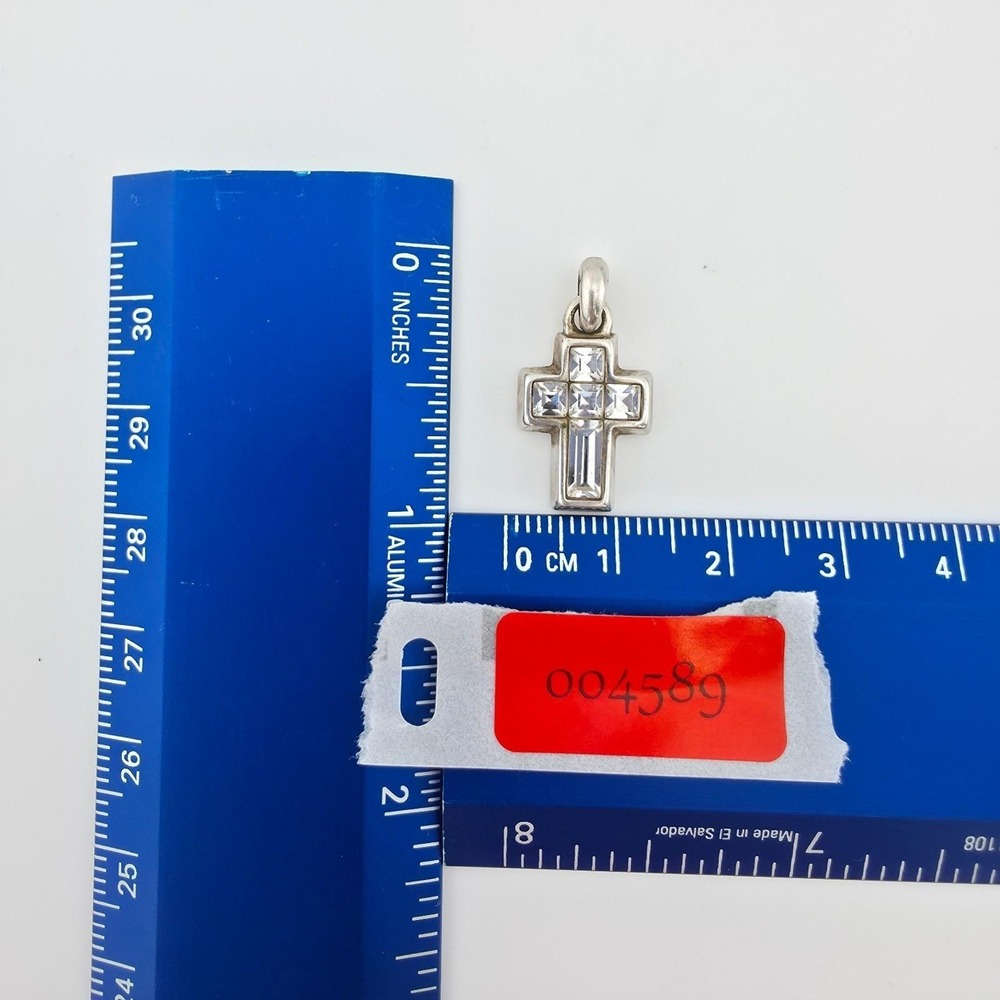 BRIGHTON 'Cross' Charm SWAROVSKI Crystals Chunky Frame Dangle Silver Plate - Picture 7 of 7